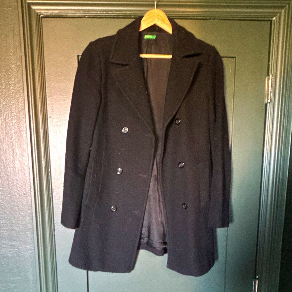 United Colors of Benetton Women’s Black Double Breasted Pea Coat Lined S
